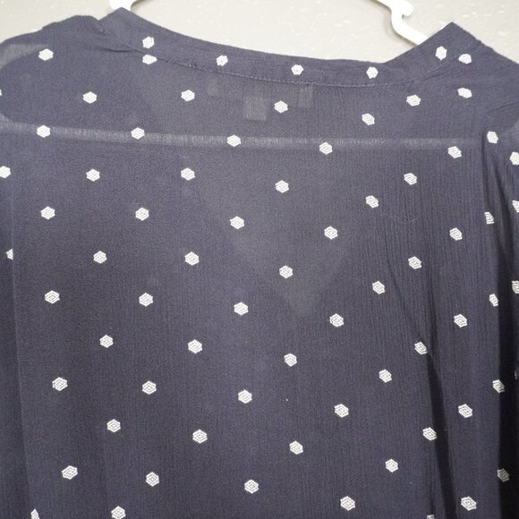 Loft Womens Navy Blue White Embroidered Bell Long Sleeve Blouse Size Medium - Picture 7 of 9